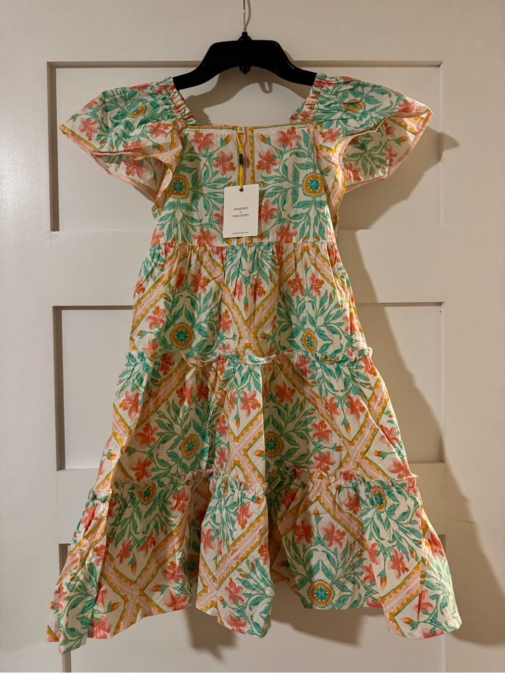 Finding Foxtale Girls Floral Tiered Cotton Dress in Green & Pink